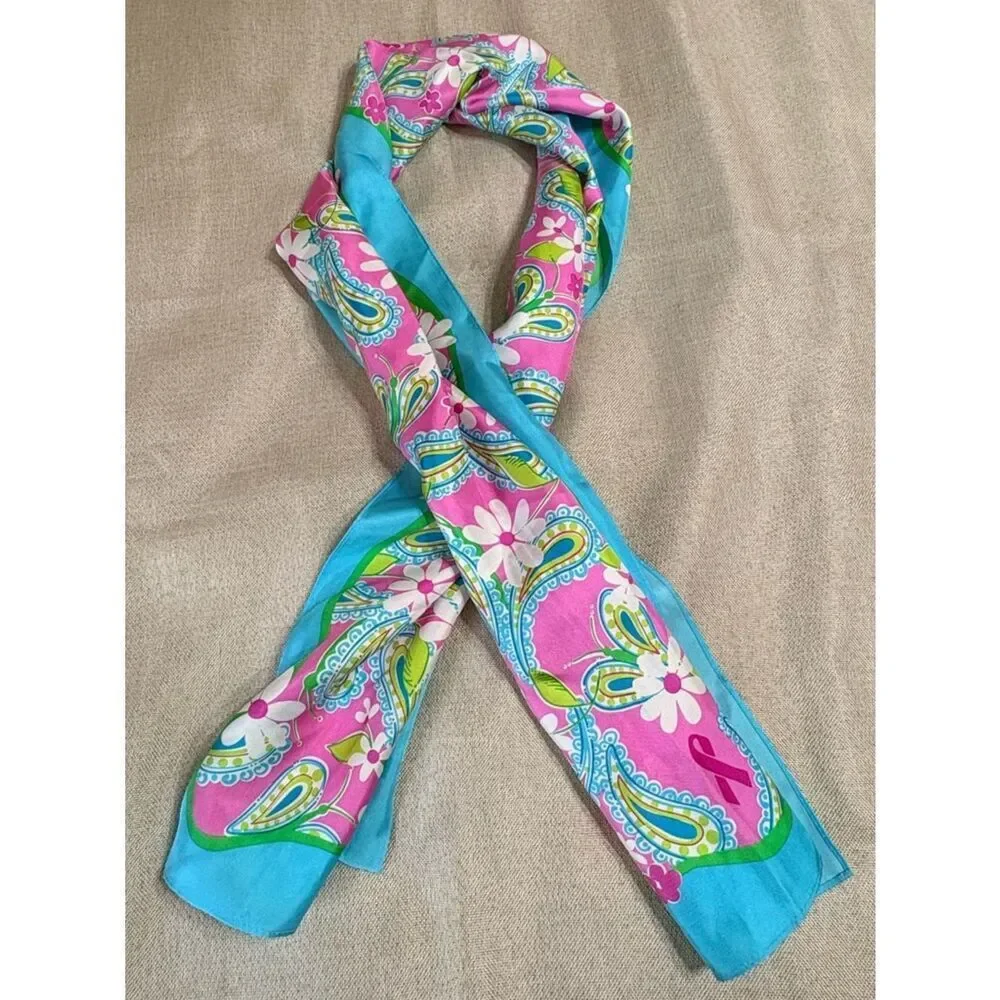 Lilly Pulitzer x Ford Silk Scarf Pink Paisley Breast Cancer Awareness 2004
